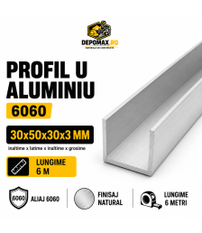 Profil U aluminiu 30 x 50 x 30 x 3 mm, 6 metri